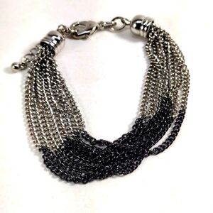 Women's Stylish Layered Chains Polished Silver tone & Gun Metal Bracelet, 7+1"
